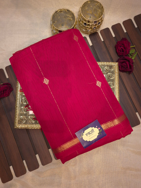 Red Maheshwari Silk Saree with Orange Tinge