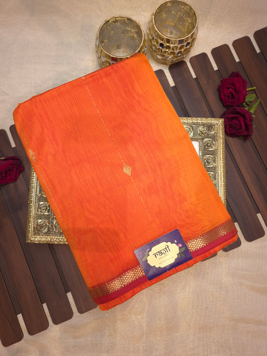 Orange Maheshwari Silk Saree with Red Tinge
