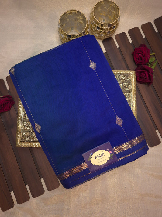 Royal Blue Maheshwari Silk Saree with Green tinge