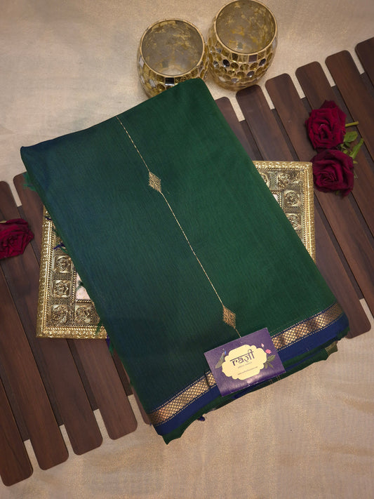 Dark Green Maheshwari Silk Saree with Dark Blue Tinge