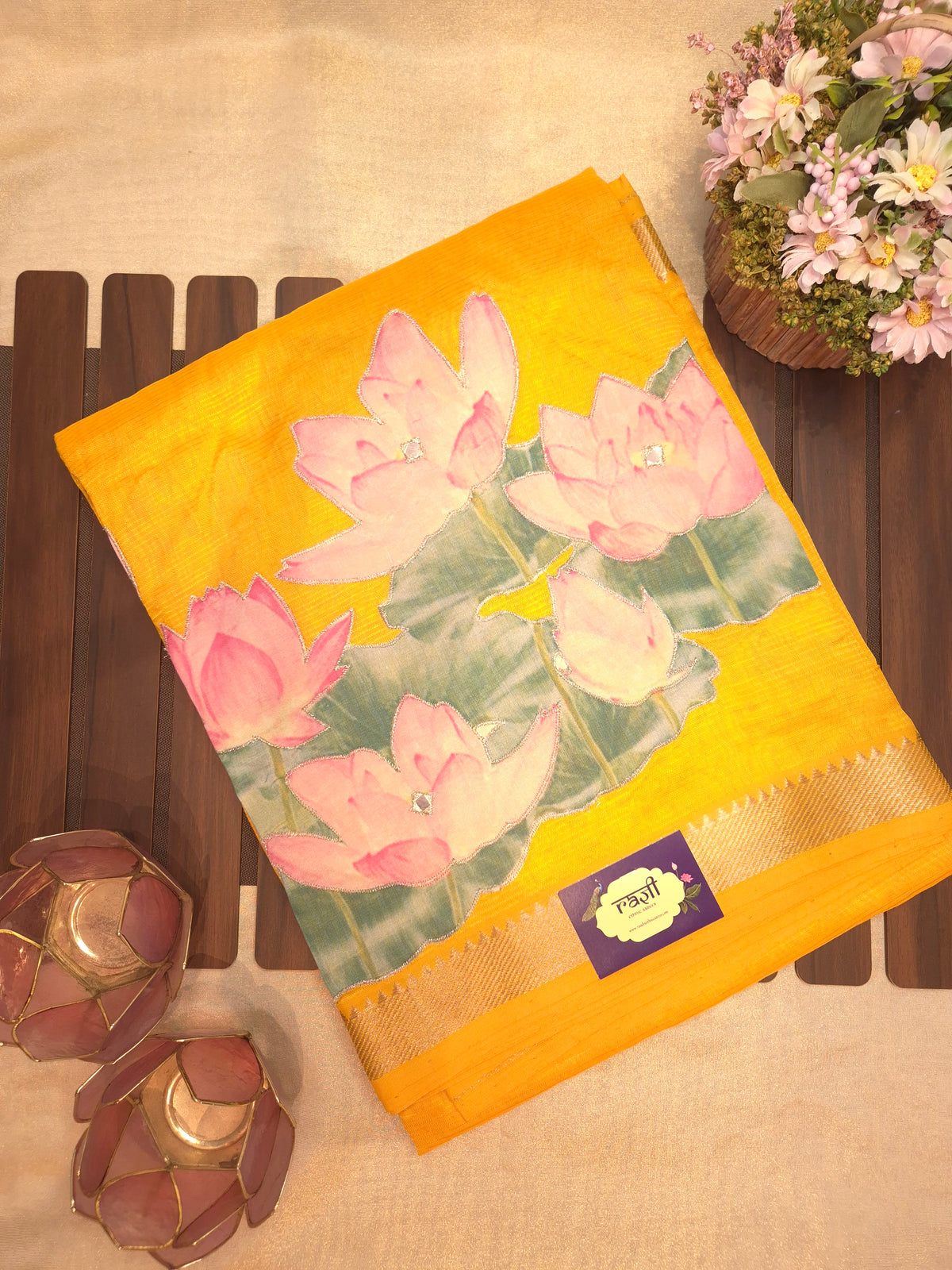Yellow Lotus Mangalgiri Pattu Saree
