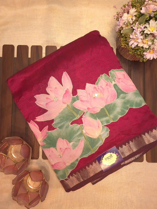Maroon Lotus Mangalgiri Pattu Saree