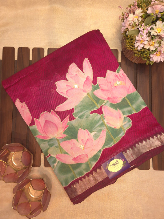 Burgundy Lotus Mangalgiri Pattu Saree