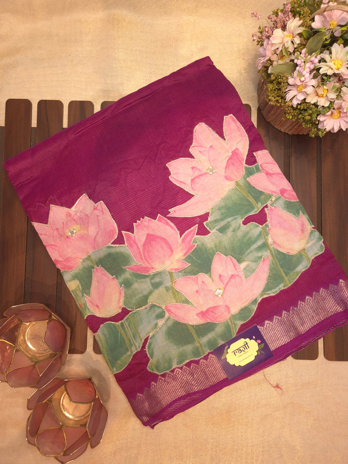 Wine Lotus Mangalgiri Pattu Saree