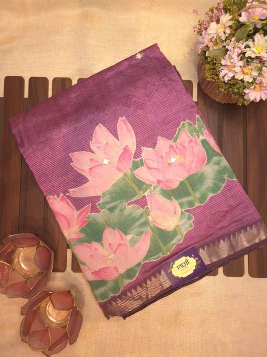 Lilac Lotus Mangalgiri Pattu Saree