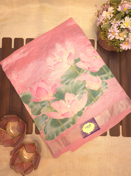 Light Pink Lotus Mangalgiri Pattu Saree