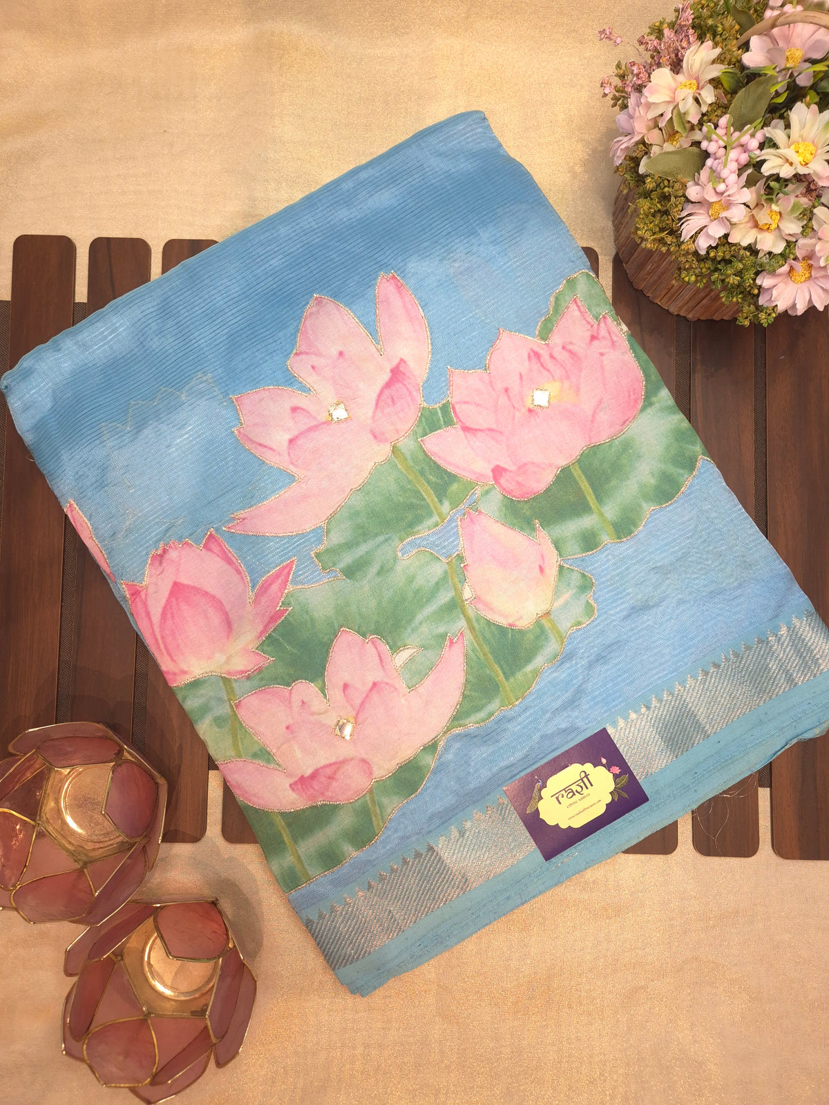 Sky Blue Lotus Mangalgiri Pattu Saree