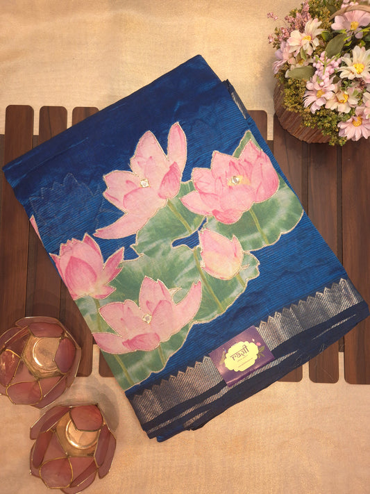 Royal Blue Lotus Mangalgiri Pattu Saree