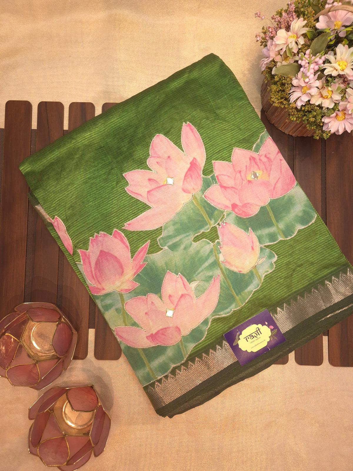 Dark Green Lotus Mangalgiri Pattu Saree