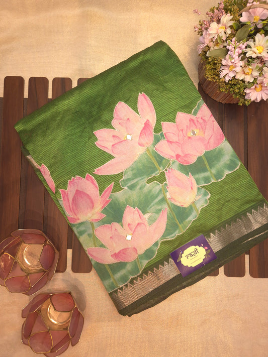 Dark Green Lotus Mangalgiri Pattu Saree