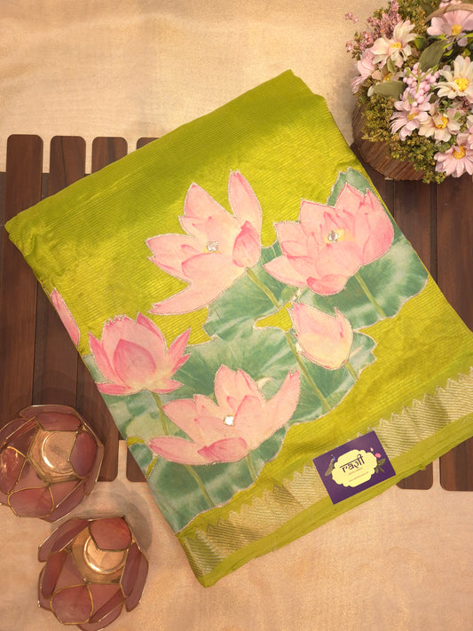 Lime Green Lotus Mangalgiri Pattu Saree