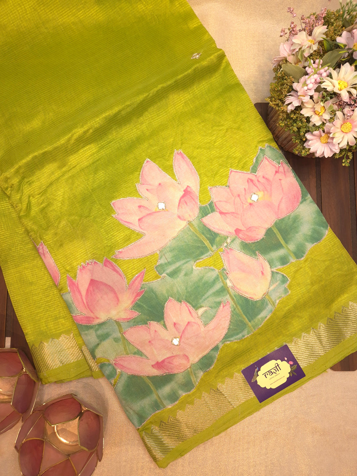 Lime Green Lotus Mangalgiri Pattu Saree