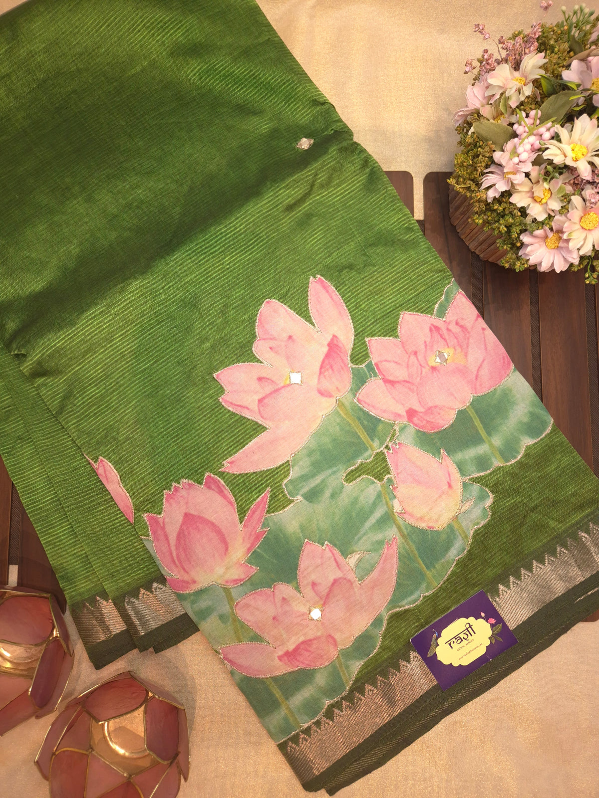 Dark Green Lotus Mangalgiri Pattu Saree