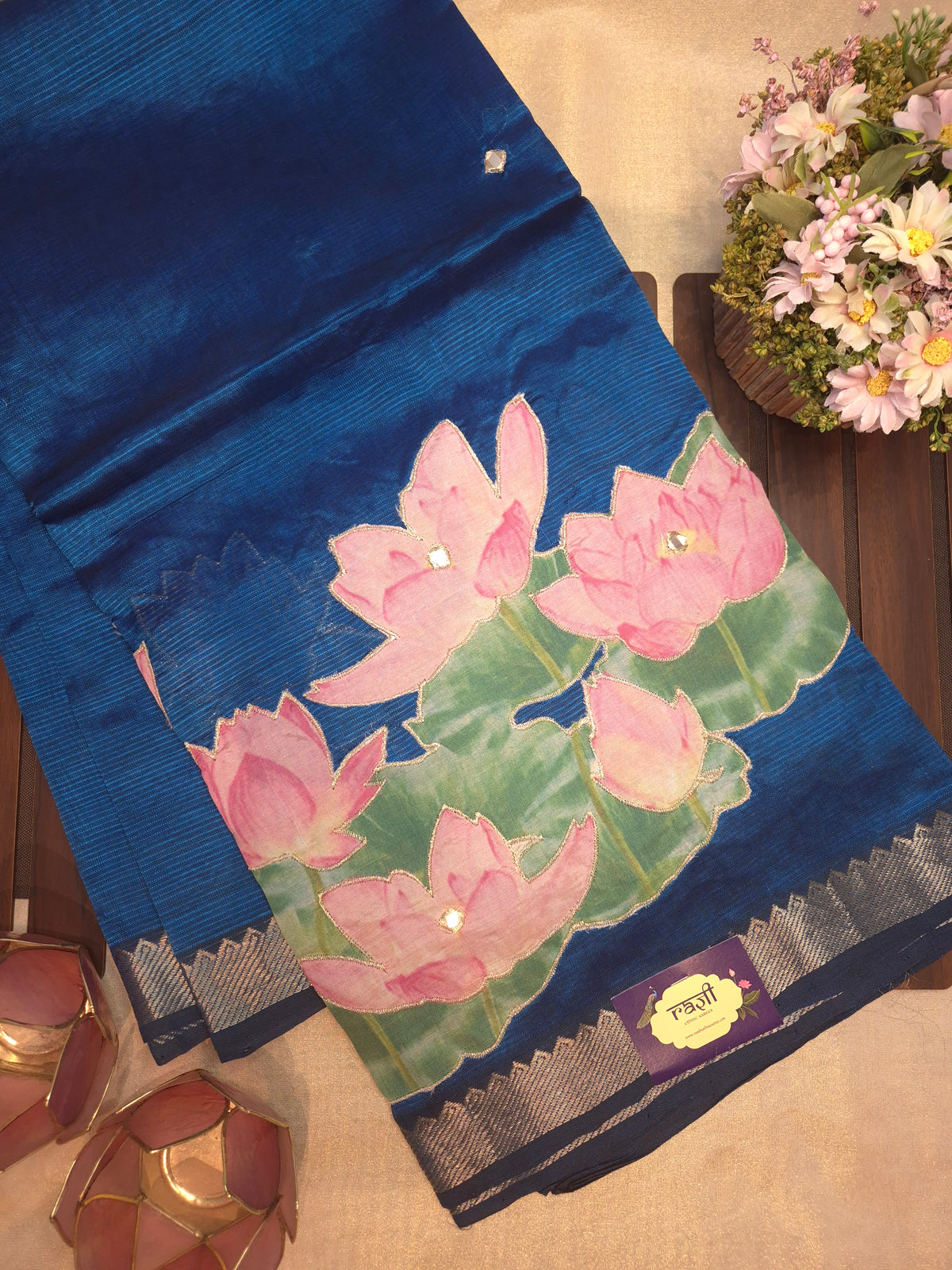 Royal Blue Lotus Mangalgiri Pattu Saree