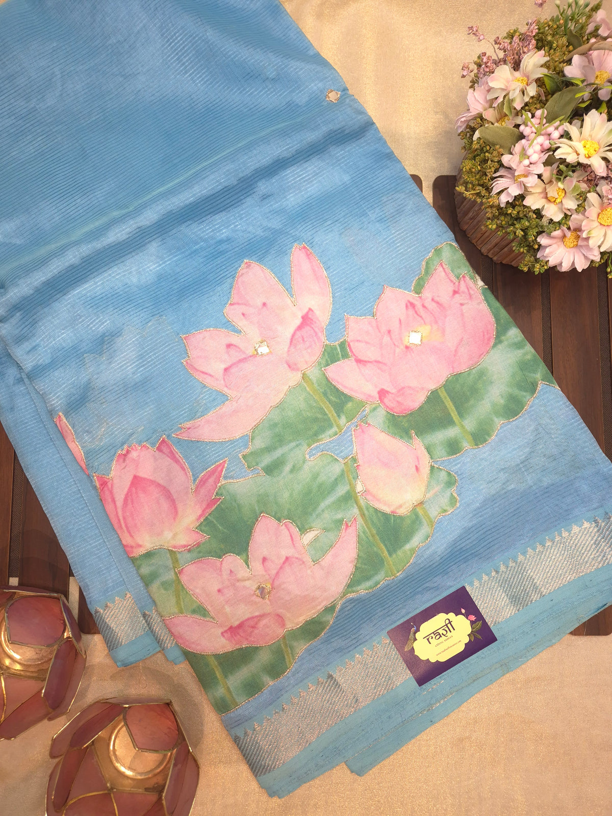 Sky Blue Lotus Mangalgiri Pattu Saree