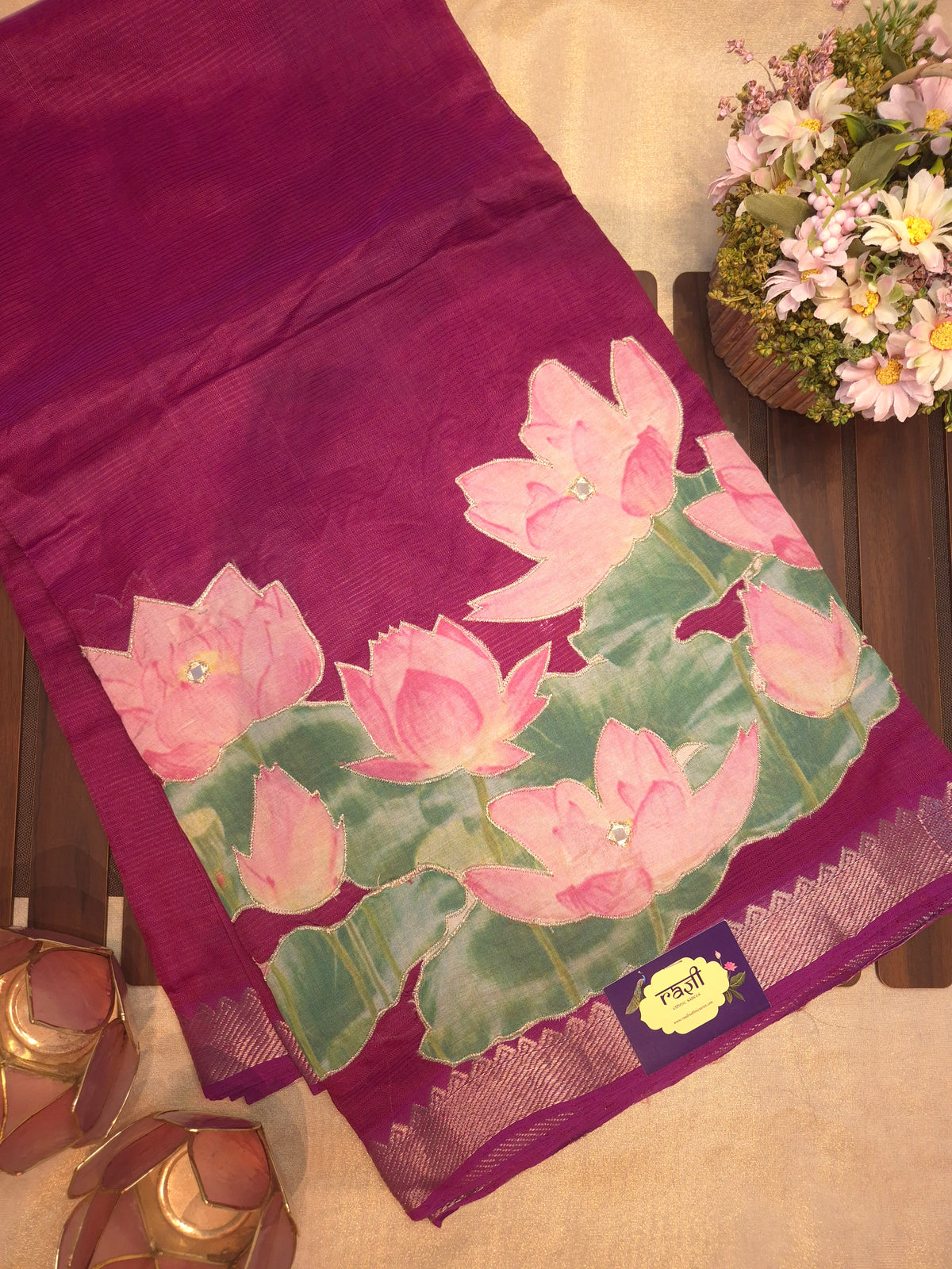 Wine Lotus Mangalgiri Pattu Saree