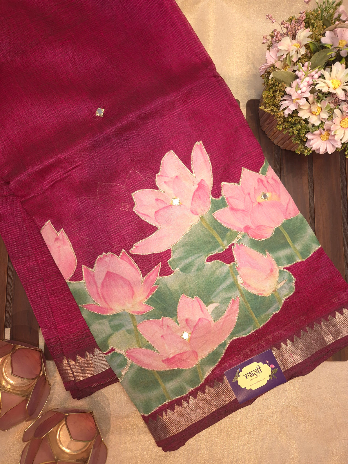 Burgundy Lotus Mangalgiri Pattu Saree