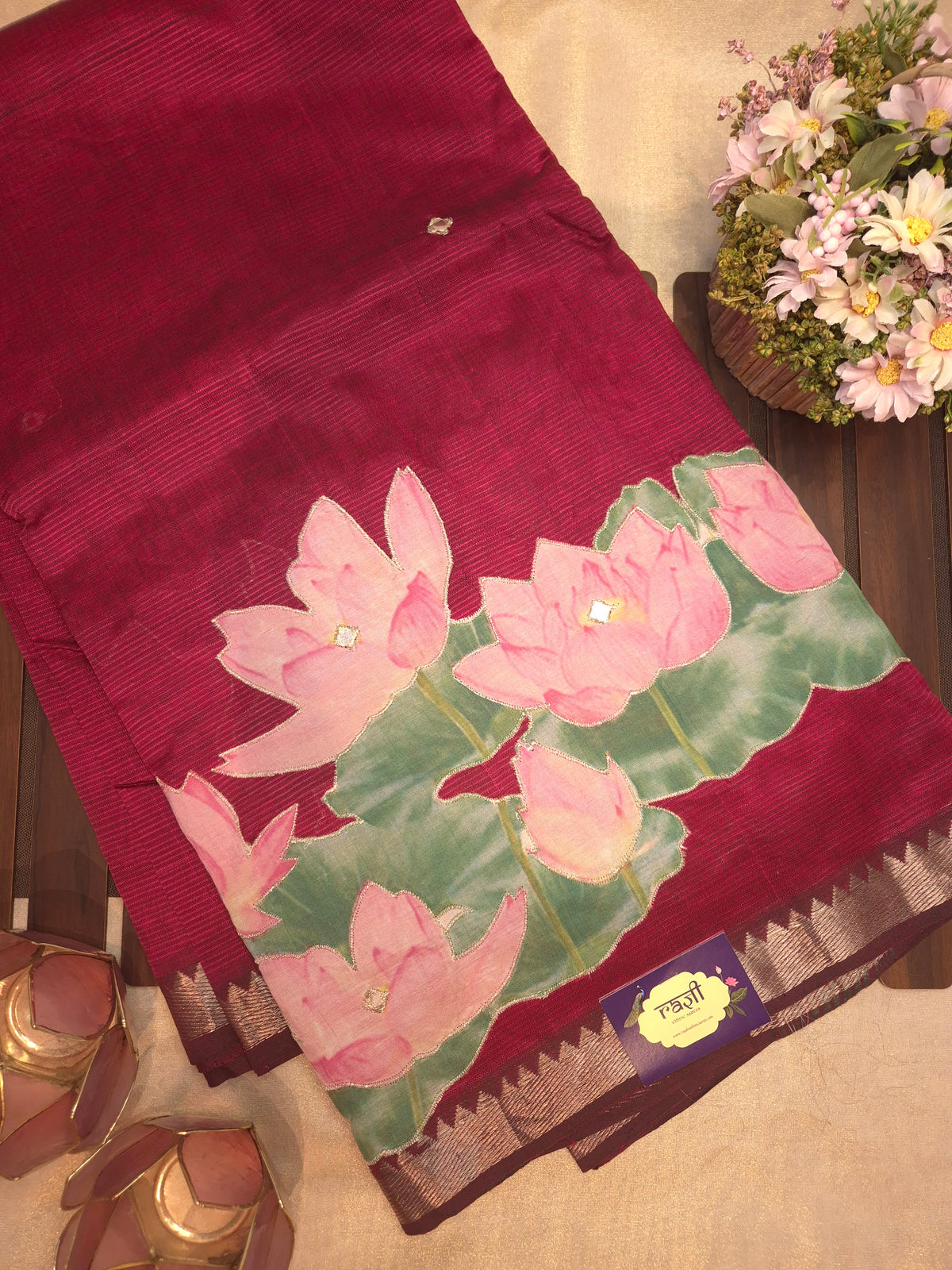 Maroon Lotus Mangalgiri Pattu Saree
