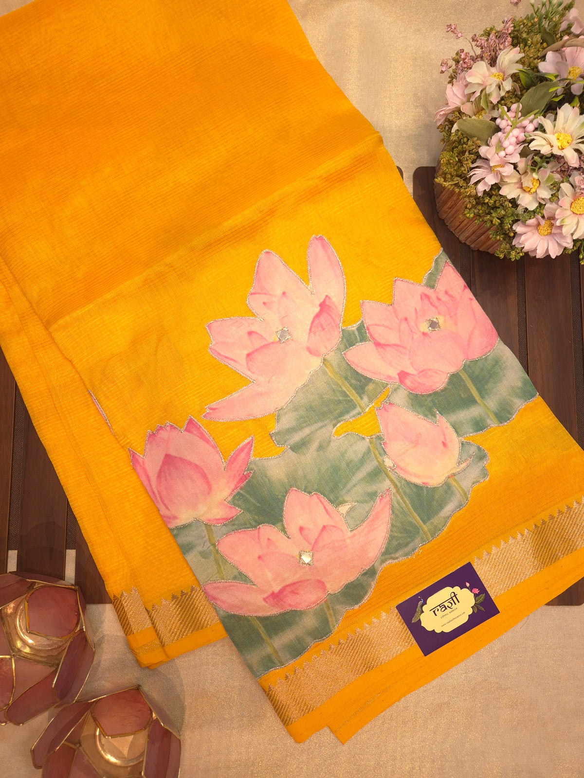 Yellow Lotus Mangalgiri Pattu Saree