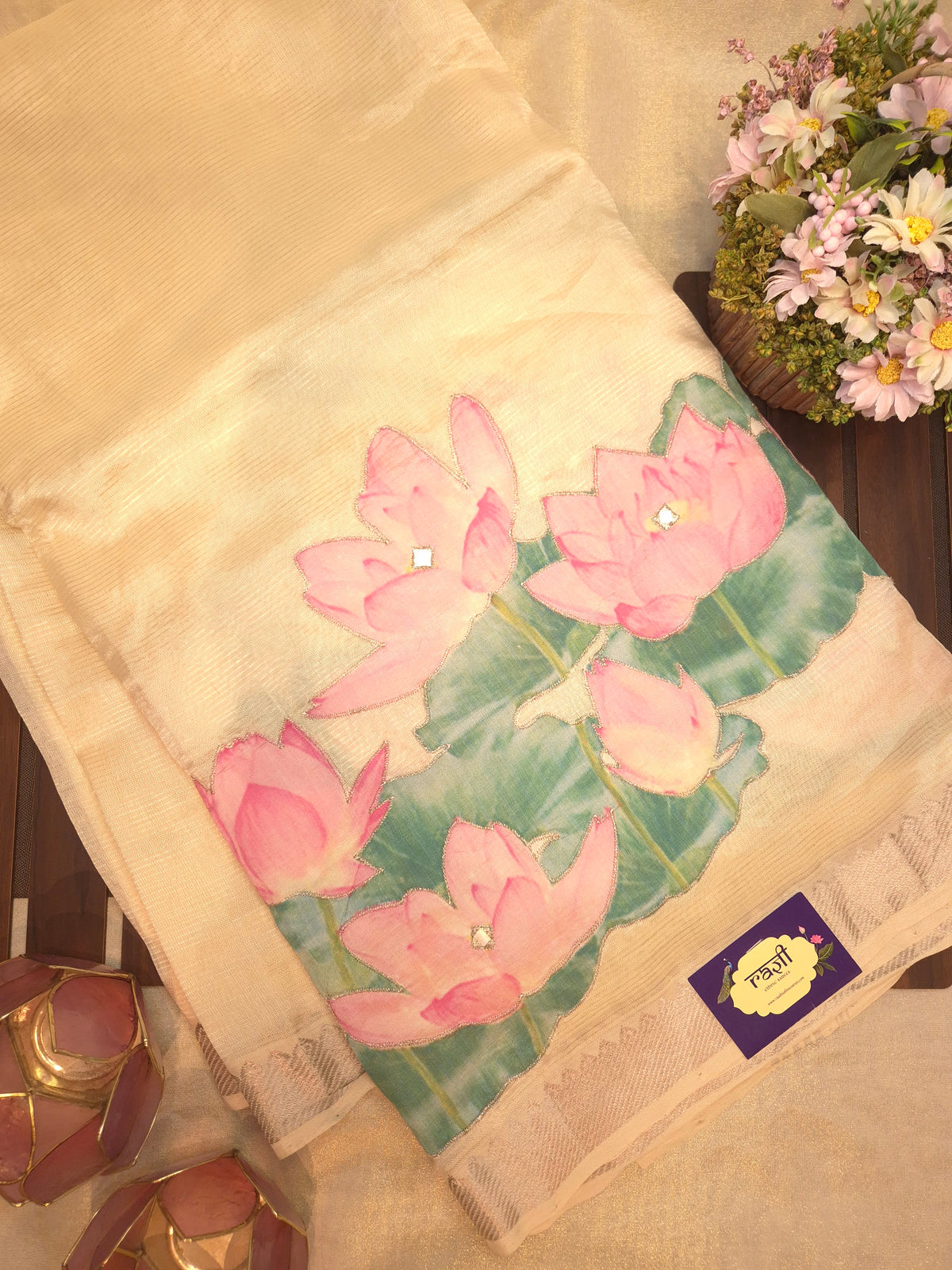 Off-White Lotus Mangalgiri Pattu Saree