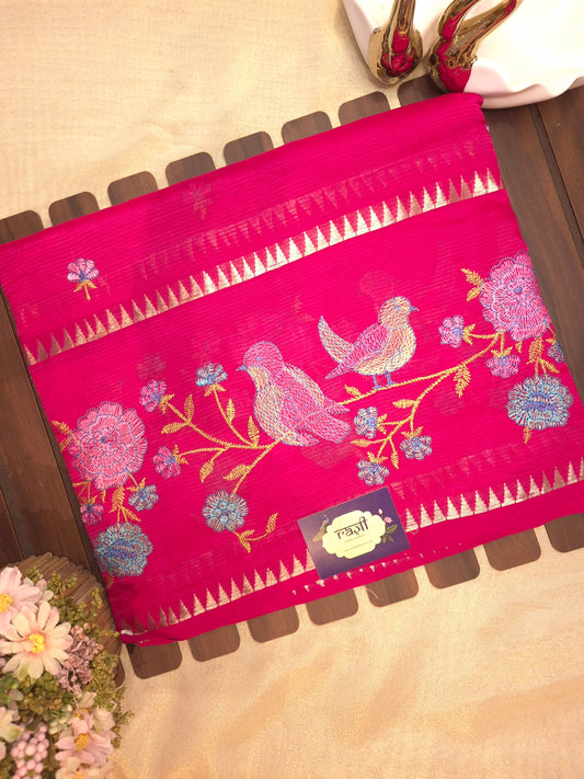 Red Embroidery Mangalgiri Pattu Saree