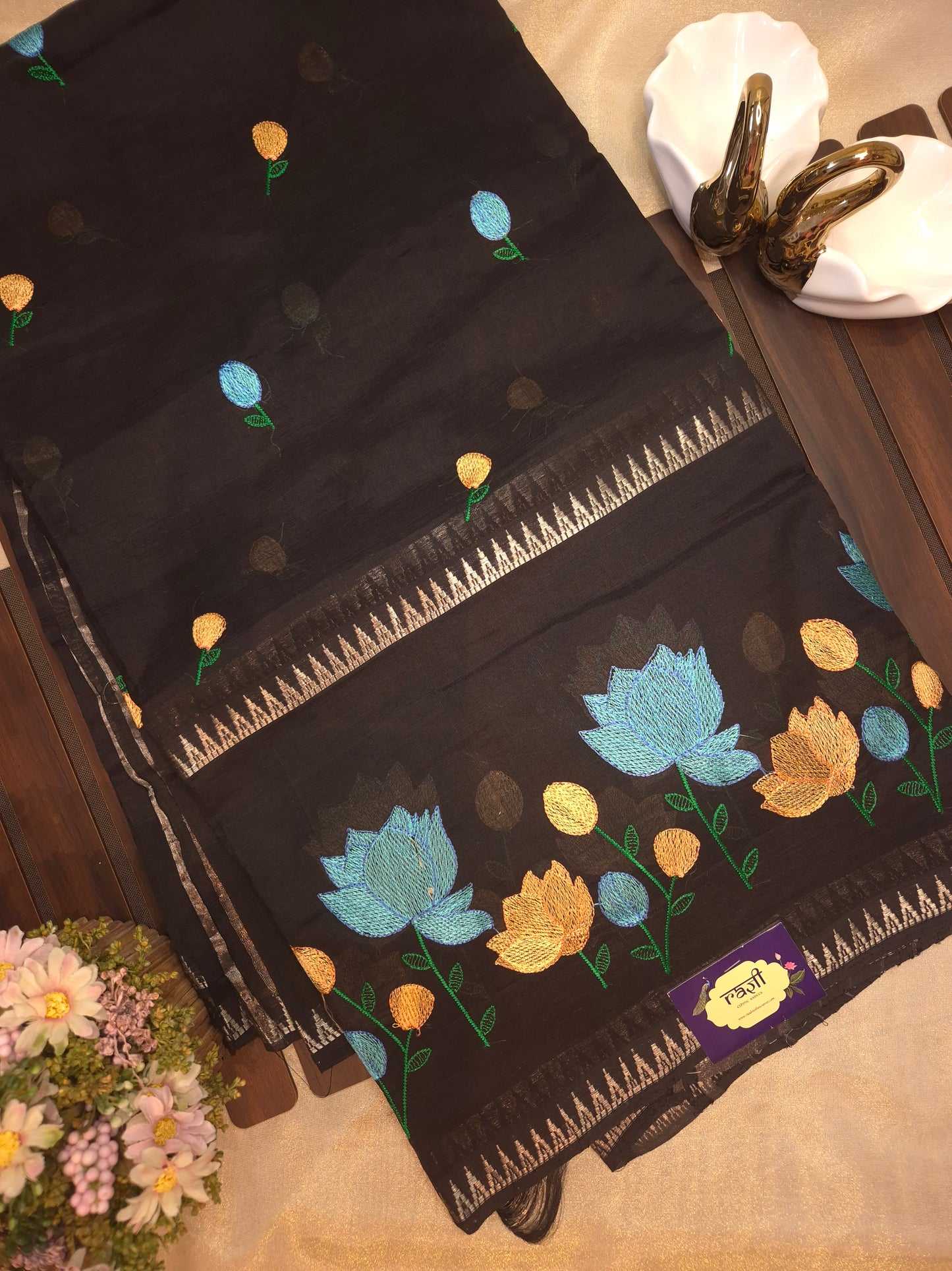 Black Embroidery Mangalgiri Pattu Saree