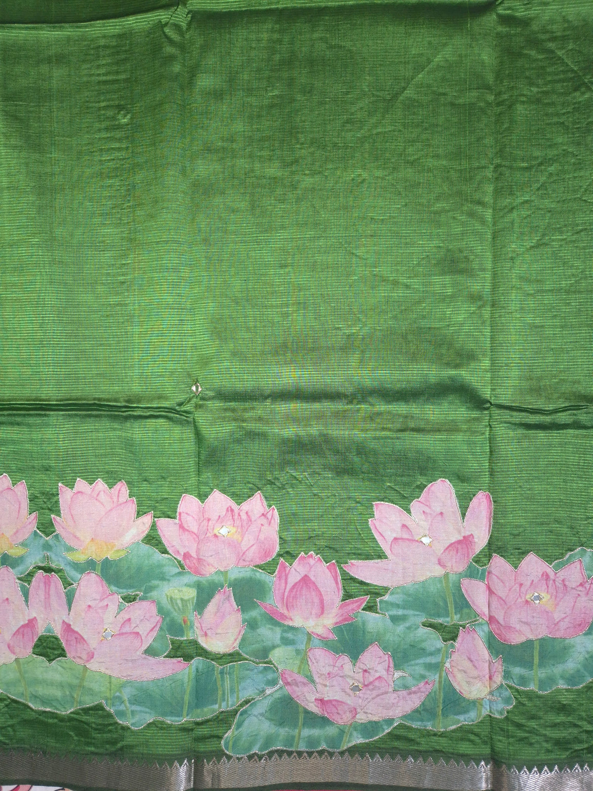 Dark Green Lotus Mangalgiri Pattu Saree