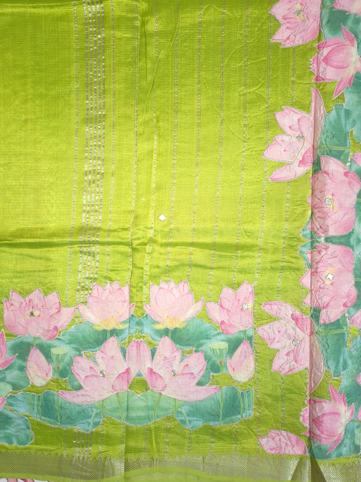 Lime Green Lotus Mangalgiri Pattu Saree