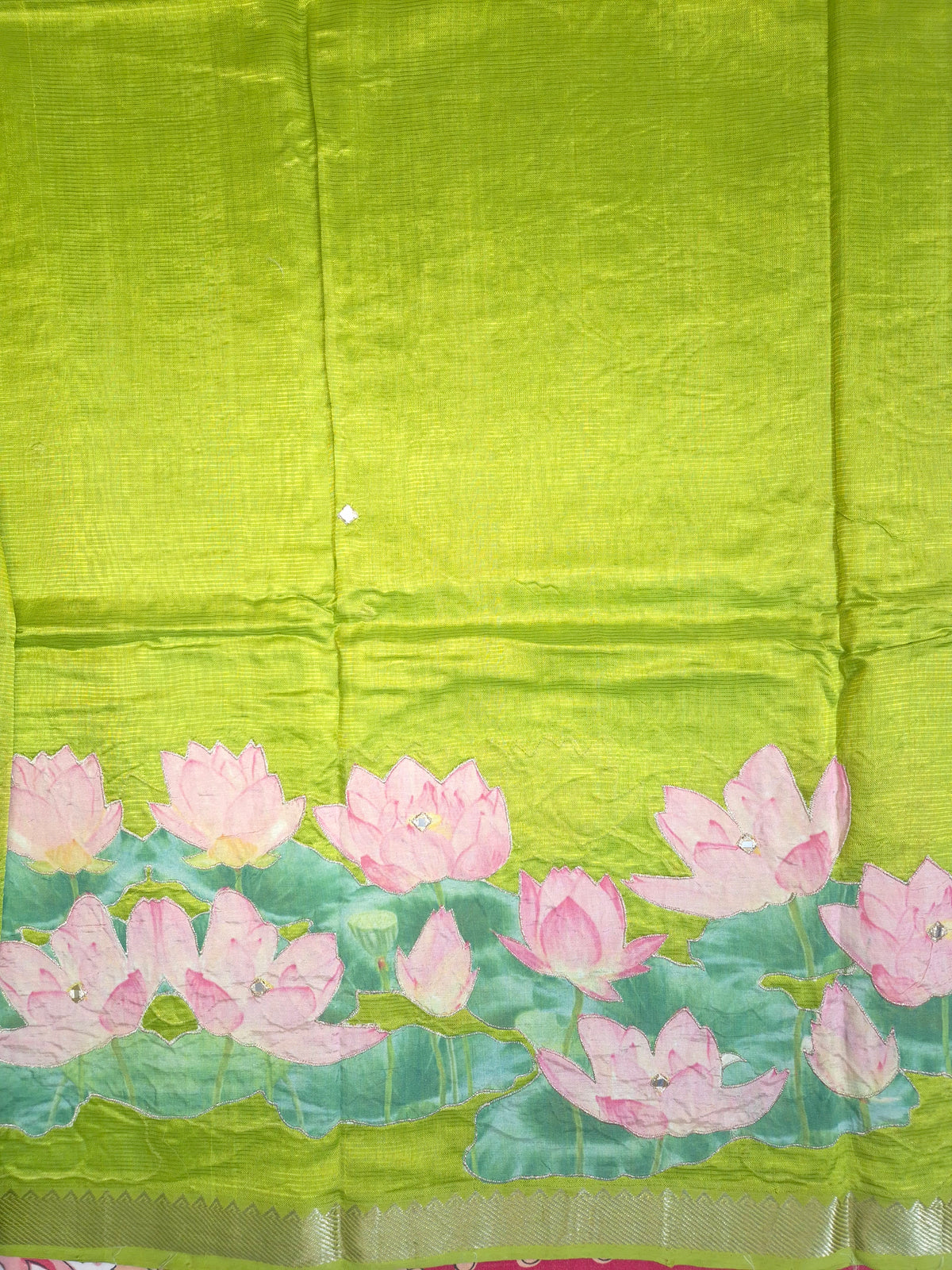 Lime Green Lotus Mangalgiri Pattu Saree