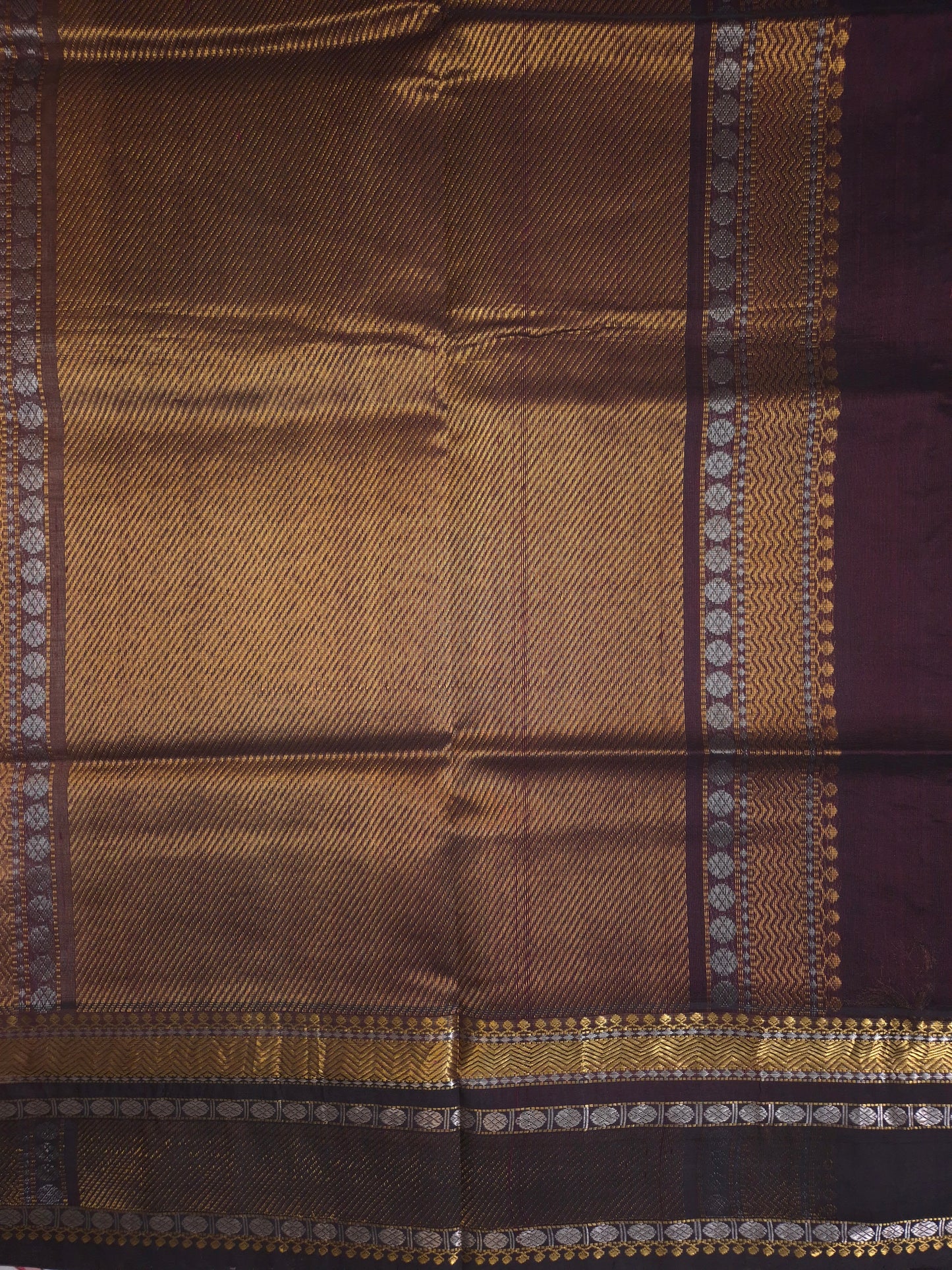 Beige Korvai Silk Cotton Saree with Brown Border