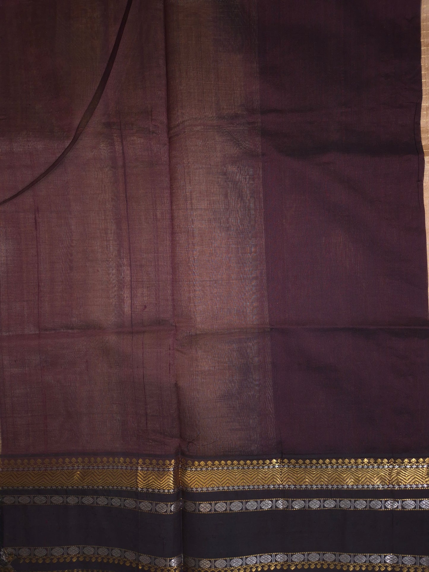Beige Korvai Silk Cotton Saree with Brown Border