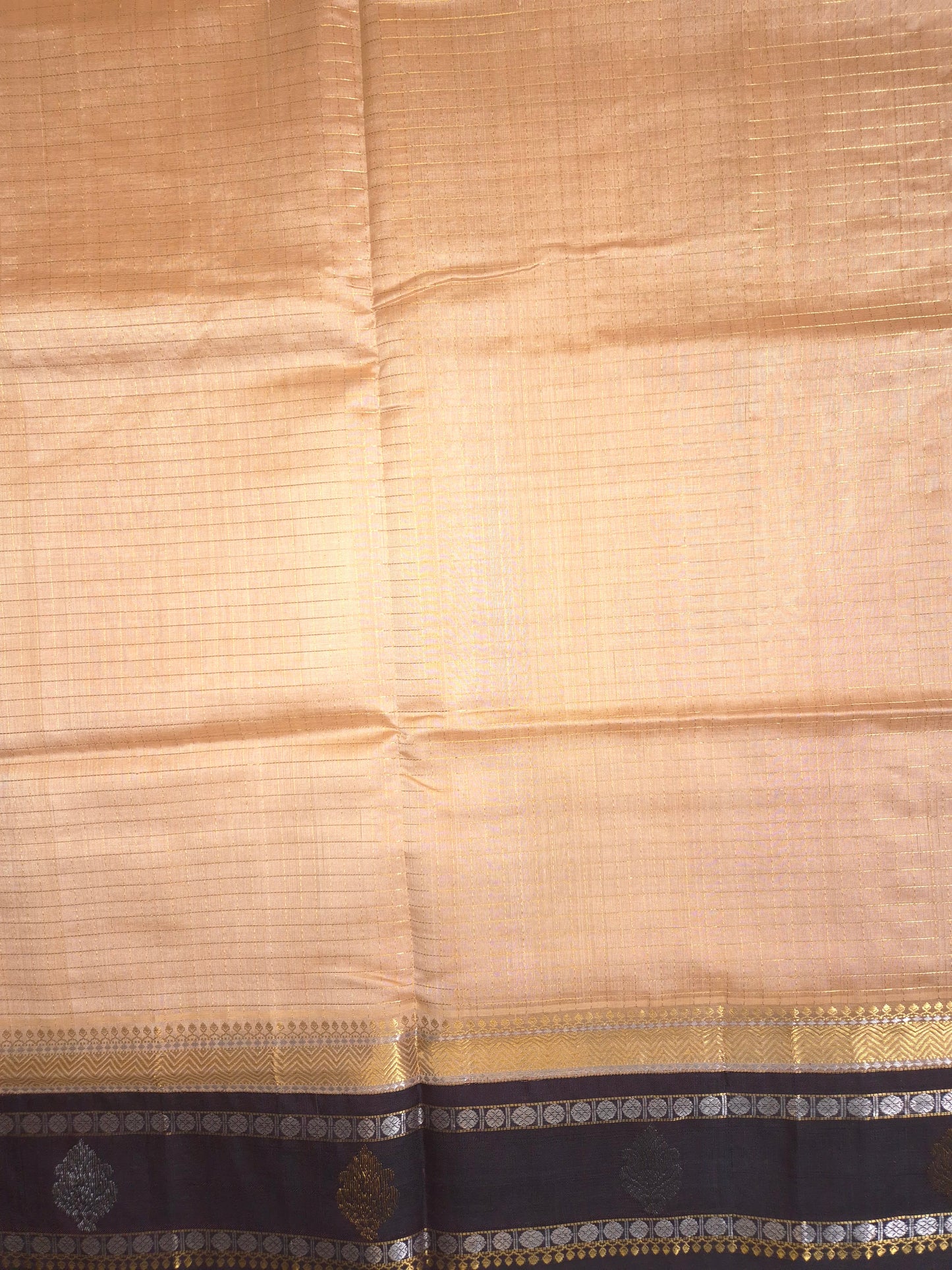 Beige Korvai Silk Cotton Saree with Brown Border