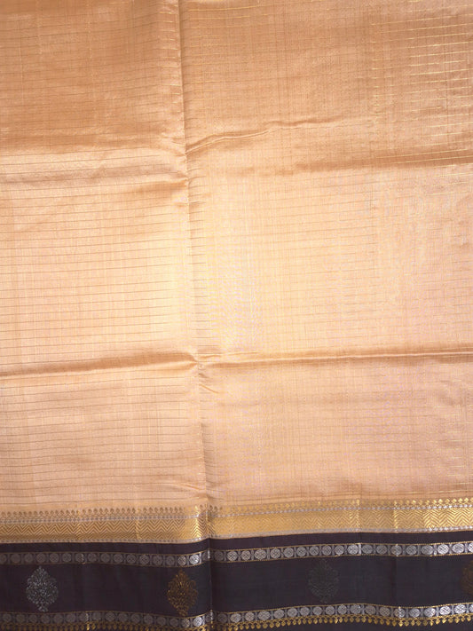 Beige Korvai Silk Cotton Saree with Brown Border
