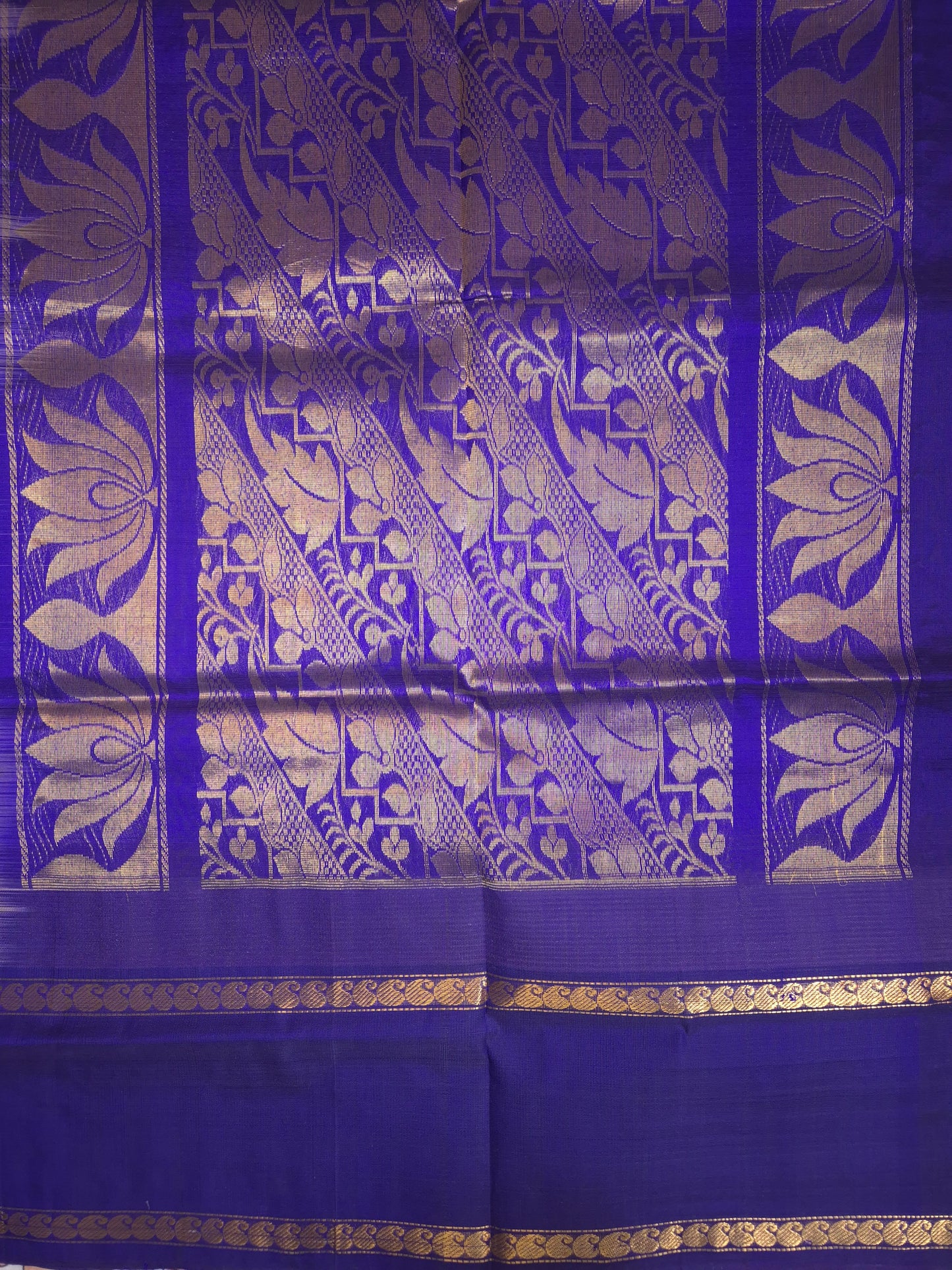 Beige Korvai Silk Cotton Saree with Violet Border